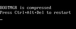 Windows 7. BOOTMGR is compressed. Press Ctrl+Alt+Del to restart 