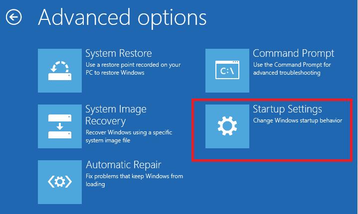 startup settings win 8