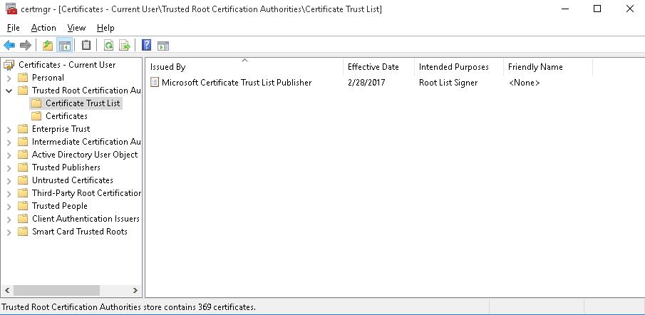 Certificate Trust List в Trusted Root Certification Authorities