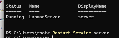 перезапуск службы LanmanServer 