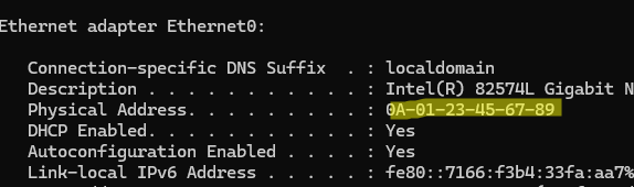 проверить что MAC адрес изменился