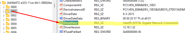 Ветка сетевой карты в реестре