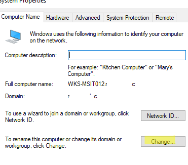 Изменить имя компьютера через System Properties в Windows