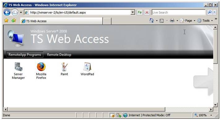 Страница доступа TS Web Access