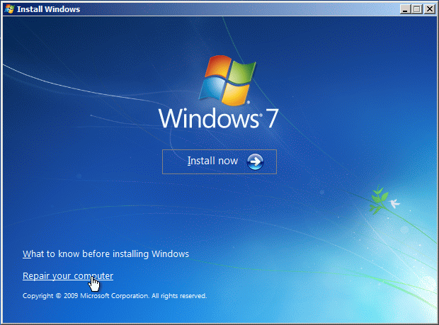 Экран System Repair Disc Windows 7