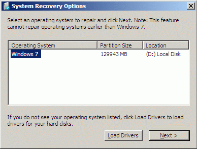 Выбор диска с Windows 7