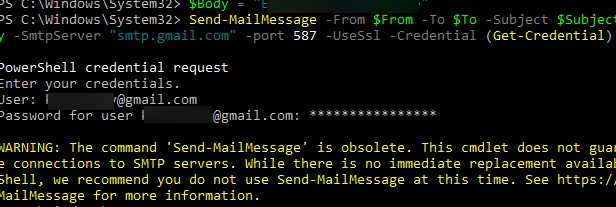 Send-MailMessage команда устарела и не гарантирует безопасное подключение к SMTP серверу
