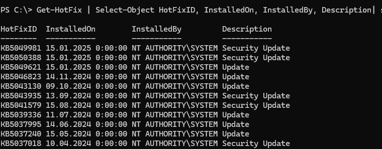 PowerShell команда Get-HotFix 