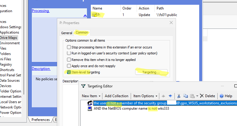 Item Level Targeting в предпочтениях групповой политики для создания исключений в GPO 