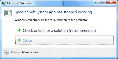 Spooler SubSystem App has stoped working