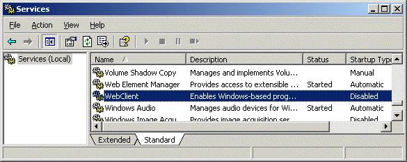 WebClient - клиент доступа по WebDAV в Windows XP 