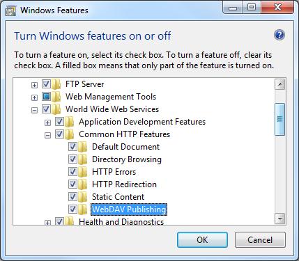 Установка WebDAV на IIS 7.5 в Windows 7
