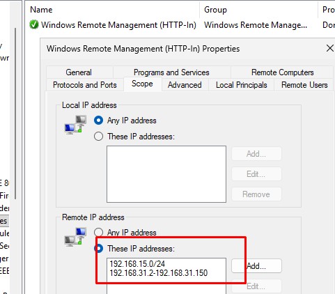 Ограничить подключение к службам winrm по IP адресу