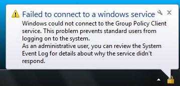 Failed to connect to a Windows service. Windows could not connect to the Group Policy Client Service
