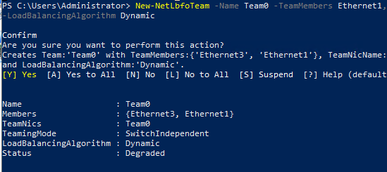 PowerShell New-NetLbfoTeam : создать группу NIC Teaming в Windows 