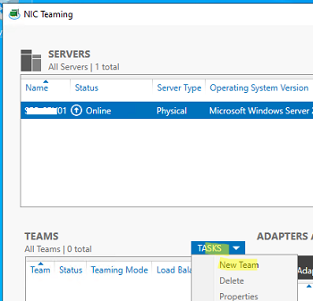 Создать новую группу NIC Teaming в Windows Server