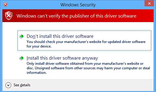 Windows can’t verify the publisher of this driver software