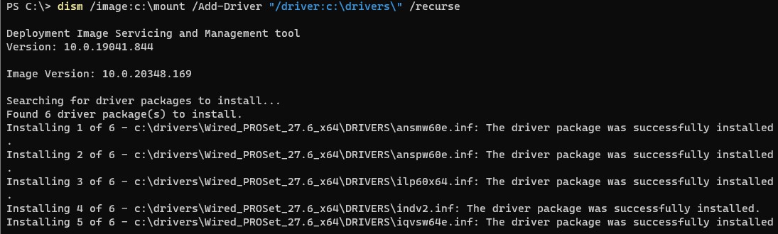 dism - добавить драйверы в образ windows server