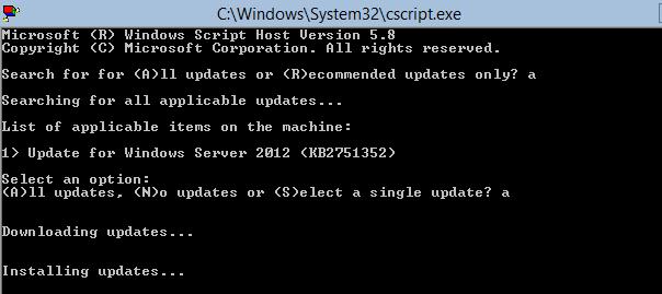 Устанавливаются обновлений на windows core 2012
