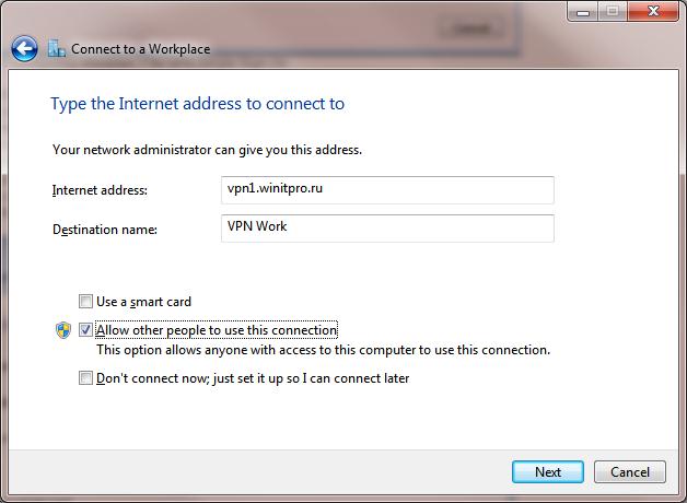 Общий доступ к vpn подключению в windows 7