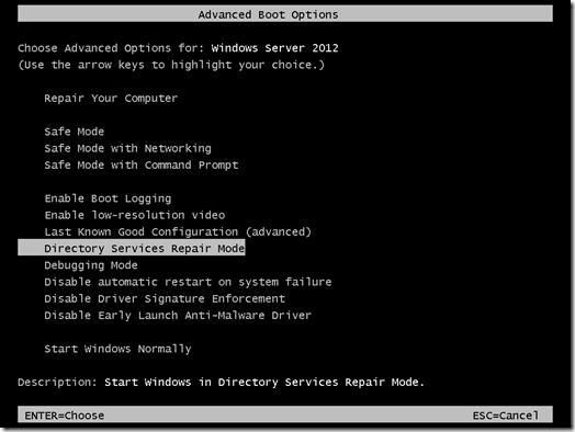 Как в Windows Server 2012 попасть в Directory Services Repair Mode 