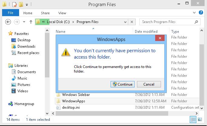 Доступ к C:\Program Files\WindowsApps запрещен 