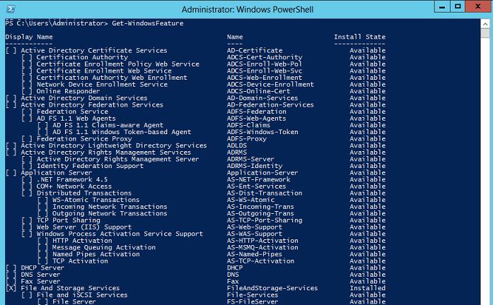 Вывод списка всех ролей и функций в Windows Server 2012