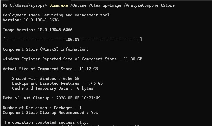 Dism.exe Cleanup Image-AnalyzeComponentStore