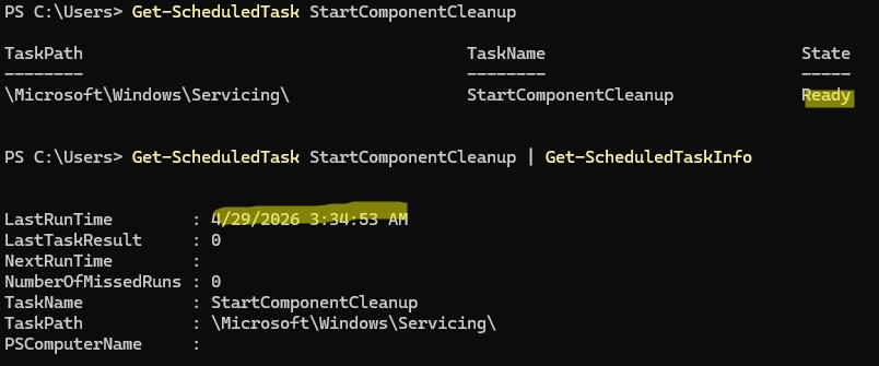 StartComponentCleanup задание планировщика для очистки папки winsxs в windows
