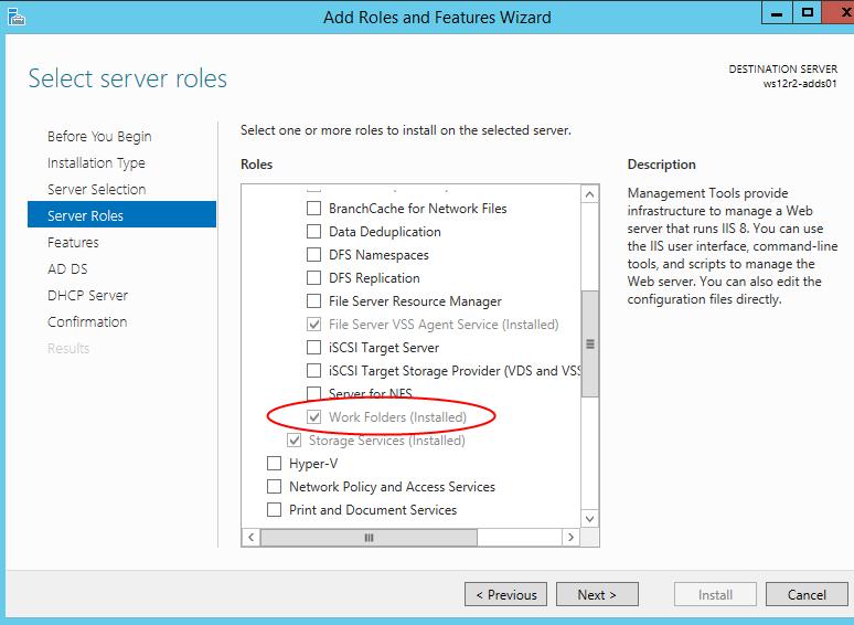  Установка роли work folder в windows server 2012 r2