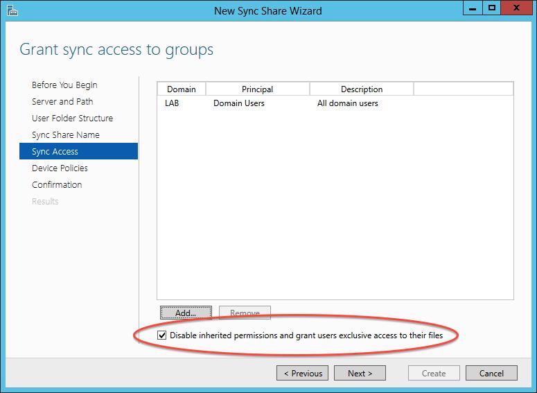 Права доступа к Work Folder в Windows Server 2008 R2