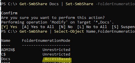 PowerShell включить FolderEnumerationMode AccessBased для сетевой папки