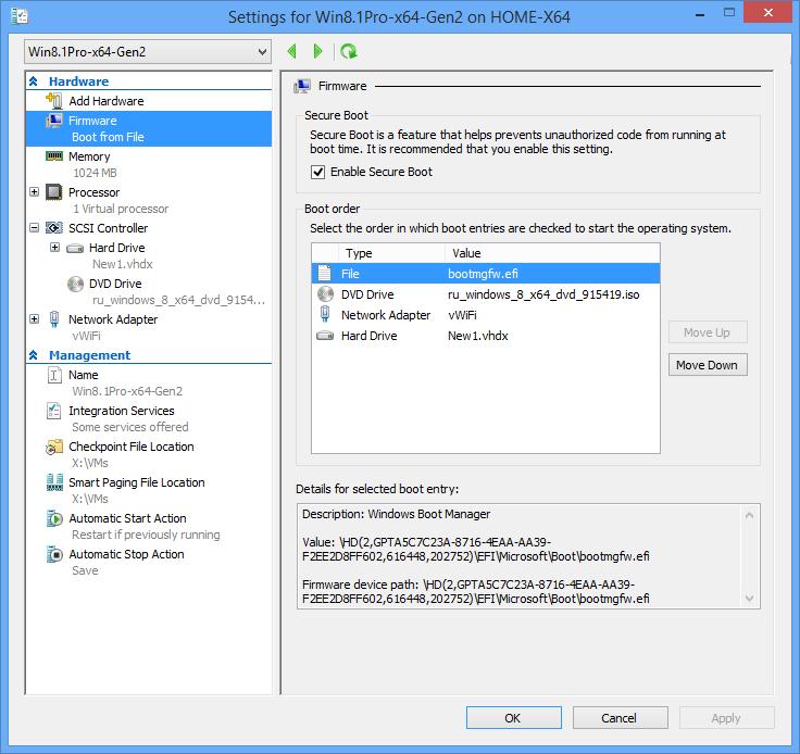 Поддержка uefi на hyper-v в windows server 2012 r2