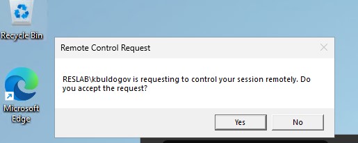Пользователь длжен подтвердить подключение администратора в его сессию через rdp shadowing