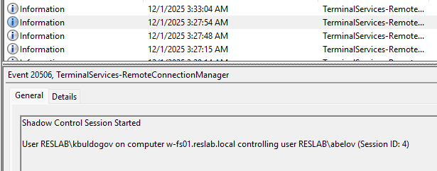 Событие теневого подключения • Event ID 20506: Shadow View Session Started