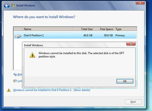 Установка Windows на данный диск невозможна. Выбранный диск имеют стиль разделов GPT.