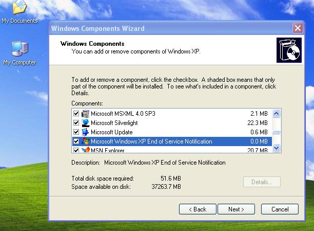 Компонент Microsoft Windows XP End of Service Notification