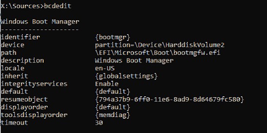 bcdedit windows boot manager bootmgfw efi