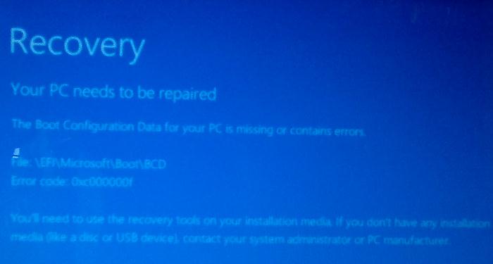 boot error efi bcd