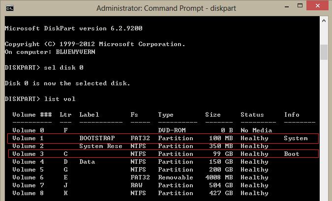 найти EFI раздел с меткой SYSTEM на GPT диске