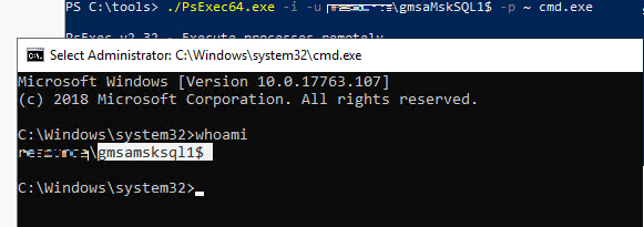 PsExec64 запуск командной строки от имени gmsa аккаунта в windows server