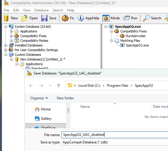 Сохранить sdb файл совместимости