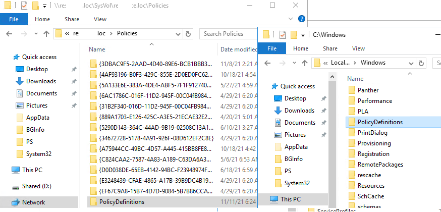 создать центральное хранилище GPO (PolicyDefinitions) на кнтроллере домена Active Directory Windows Server 2019