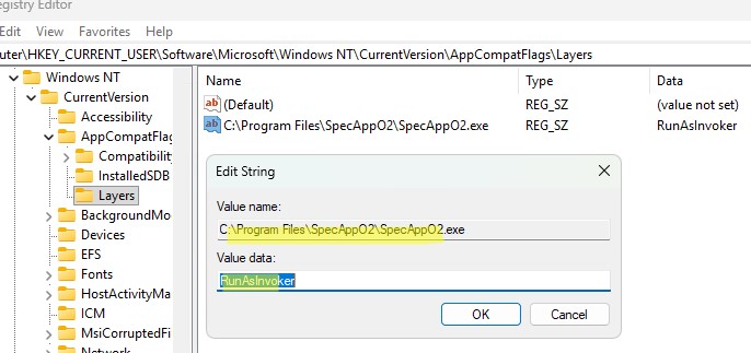 Создать в реестре AppCompatFlags фикс runasinvoker для конкретного приложения
