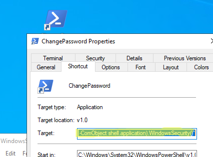 Ярлык для PowerShell команды смены пароля в rdp
