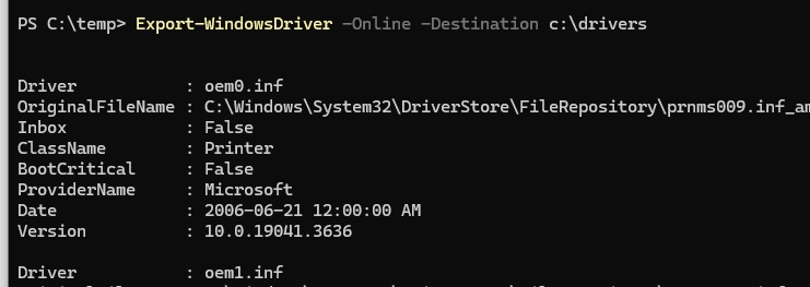 Export-WindowsDriver - powershell команда выгрузить все установленные драйвера 