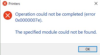 Операция не может быть завершена (ошибка 0x0000007e). Указанный модуль не найден