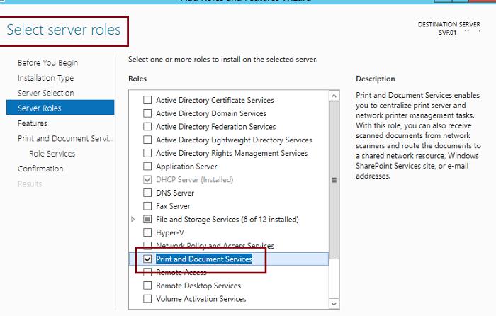Установка роли Print and Document Services - Windows 2012 R2