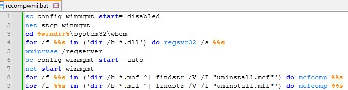 bat скрипт для перекомпиляции хранилища wmi в mof файлах