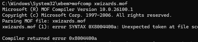 mofcomp ошибка 0x8004400a